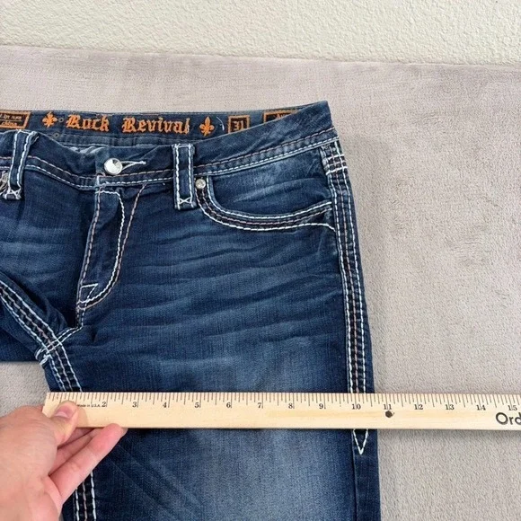 Rock Revival Avery Straight Jeans Western Rock Bling Embellished Women 31 Blue - Picture 9 of 12